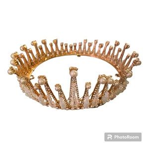 Wedding/Pageant gold tone crown w/crystals & pearls / READ! / NWOT / Beautiful!